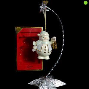 Vtg 2004 Lenox Ornament Snowman with Lantern Porcelain 24K Gold Accents NIB